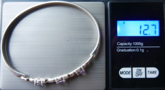 Vintage 925 Sterling Silver and Amethyst Bangle