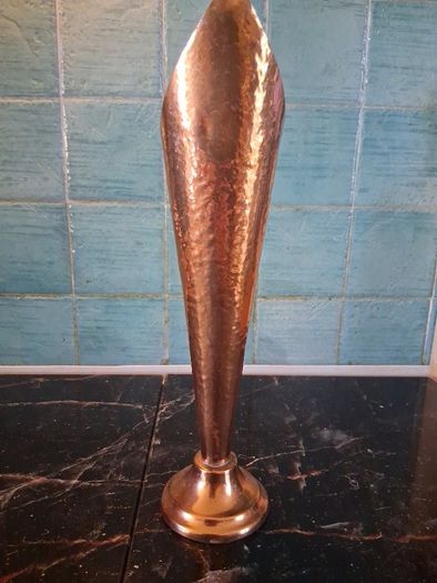 Tall solid Copper Arts and Crafts hammered Vase