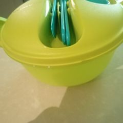 Tupperware container with cutlery food on the go