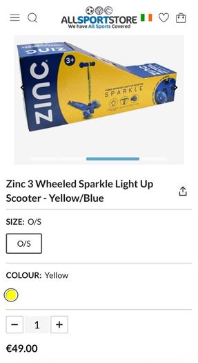 Zinc 3 wheeled light up scooter
