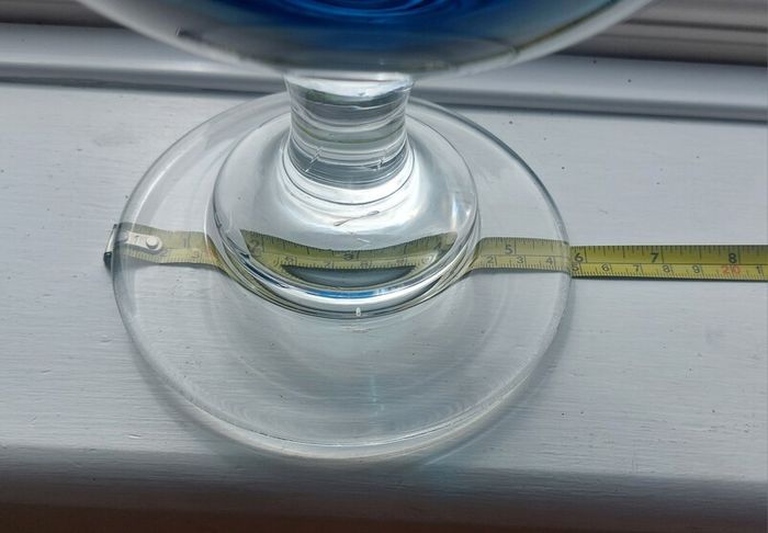 Stunning Vintage Oversized Hand-Blown Glass Brandy Balloon Vase With a Turnover Rim, In a Fantastic Petrol Blue with a Clear Stem and Foot, Perfect as a Hurricane-Style Candle Holder