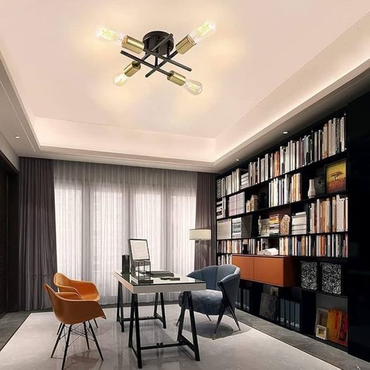 NEW SALE | Sputnik Ceiling Light Fixtures, Modern Black 4-Light Chandelier Ceiling Lights Industrial Semi Flush Mount Ceiling Lamp for Bedroom Living Room and Kitchen Island