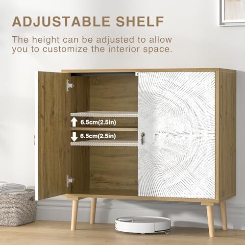 Accent Cabinet with 2 Doors Carved Storage Cabinet with Adjustable Shelf