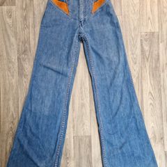 RARE 1970s Faded Glory Vintage Bell Bottoms with Leather accents