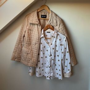 Gerry Weber Smart Coord Casual Set Champagne Crinkle Utility Jacket & Polka Dot Blouse