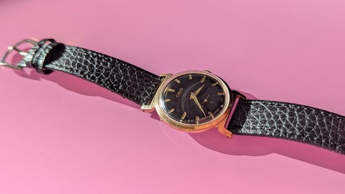 Oris mens vintage watch black gilt dial