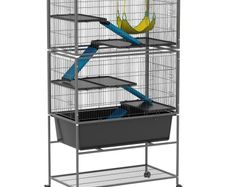 5 Levels Rolling Small Animal Cage with Non Slip Ramps, Slide Out 16cm Deep Tray, 88 x 48 x 150.5cm, Dark Grey