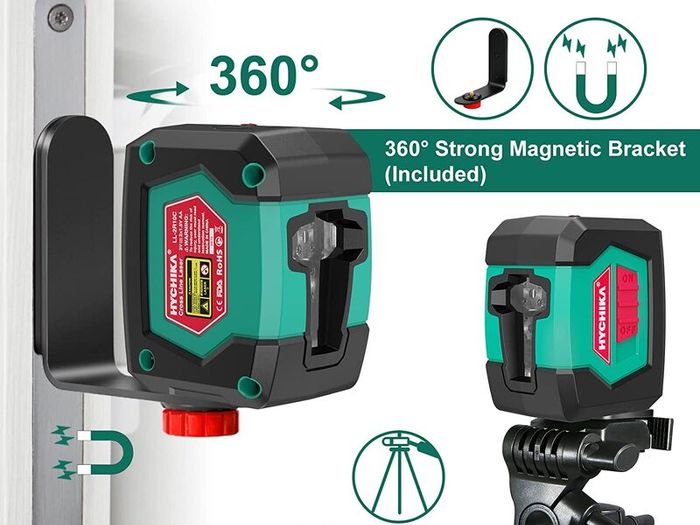 15M Self-Leveling Line Laser with Double Laser Module, 360  Laser with 2 Lines Horizontal/Vertical, Flexible Magnetic Base, 2 x AA Batteries Included