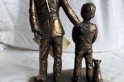 Signed Jeanne Rynhart Bronze Statue - Male Garda and Boy With Tag