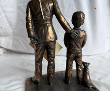 Signed Jeanne Rynhart Bronze Statue - Male Garda and Boy With Tag