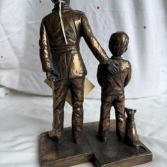 Signed Jeanne Rynhart Bronze Statue - Male Garda and Boy With Tag