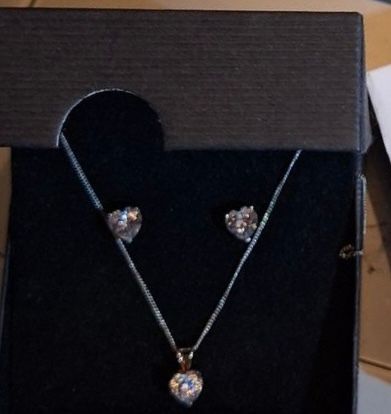 Elizabeth Duke Heart Shaped Silver Zirconia Pendant Necklace and Stud Earrings Set