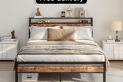 King Size Bed Frame with Storage Wooden Headboard