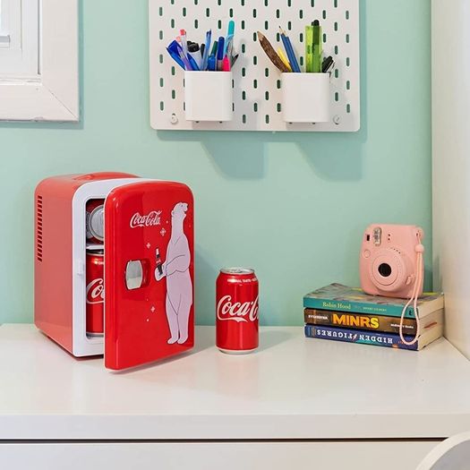 4L Mini Fridge 6 Can Portable Cooler/Warmer, Compact Personal Refrigerator for Snacks Drinks Skincare,12V and AC Cords,Accessory for Kids Bedroom Home Office Travel Car,Coke,Polar Bear (FREE SHIPPING)