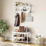 Coat and Shoe Rack, Coat Stand with 3-Tier Shoe Rack, White Hall Tree with 15 Coat Hooks, 3-Tier Shoe Storage Rack, Shoe Bench for Hallway and Entrance, White Image 3