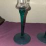 Vintage pair of Clear Glass Candle Holders with Aqua Green Twisted Stems Image 6