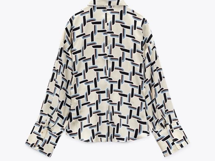 Fab Zara Limited Edition Ecru Satin Geometric Print Blouse