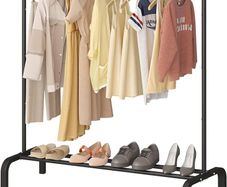 NEW SALE | Metal Clothes Rail 110 CM Clothing Rack Rail Coat Rail with Bottom Rack for Clothes, Coats, Skirts, Shirts, Sweaters, White