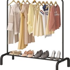 NEW SALE | Metal Clothes Rail 110 CM Clothing Rack Rail Coat Rail with Bottom Rack for Clothes, Coats, Skirts, Shirts, Sweaters, White