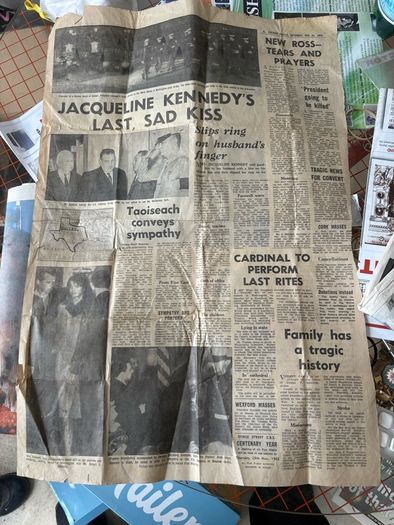1963 JFK Assassination Newspaper Page President Kennedy Assassinated Irish Newspaper Memorabilia