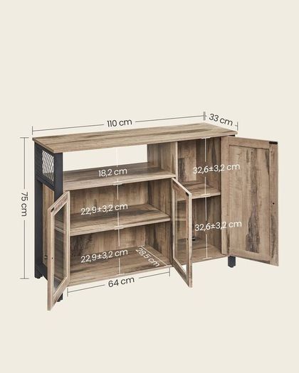 Kitchen Sideboard Storage Cabinet With Glass Doors Rustic Industrial Furniture