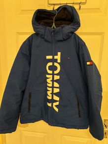 Kids Tommy Hilfiger navy hooded winter jacket, size 164