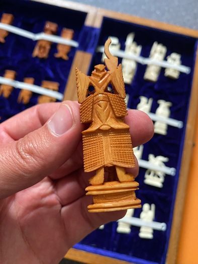 Vintage Chinese Bone Hand Carved Ivory Chess Set Hong Kong 1960s