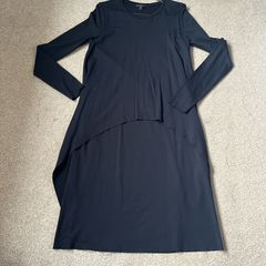 COS black Minimalist Midi dress with layered effect to front & long sleeves in size S