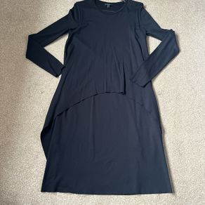 COS black Minimalist Midi dress with layered effect to front & long sleeves in size S
