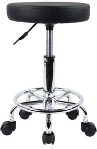 PU Leather Round Rolling Stool with Foot Rest Swivel Height Adjustment Medical Spa Drafting Salon Tattoo Work Office Massage Stools Task Chair Small AVAILABLE IN WHITE/BLACK (FREE POSTAGE)