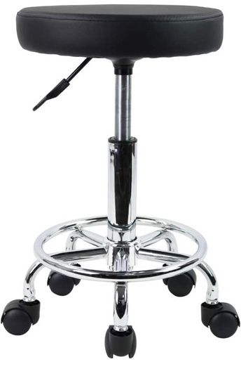 PU Leather Round Rolling Stool with Foot Rest Swivel Height Adjustment Medical Spa Drafting Salon Tattoo Work Office Massage Stools Task Chair Small AVAILABLE IN WHITE/BLACK (FREE POSTAGE)