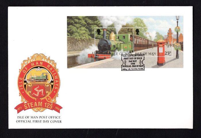 1998 Isle of Man 125th Anniversary of Isle of Man Steam Railway Commemorative Stamps Miniature Sheet First Day Cover (FDC)