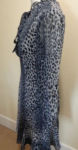 Karen Millen Grey and Black Animal Print Dress with Tie Neck Detail