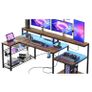 181CM L Shaped Corner Desk with Power Outlets LED Lights Gaming Desk with Long Monitor Stand Large Computer Desk with Storage Shelf Cup Holder Headset Hooks Ideal for Gaming Room Image 3