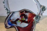 Vintage Romanian Murano type glass BonBon basket, home table decor, Romania 1970s, East Europe decoration