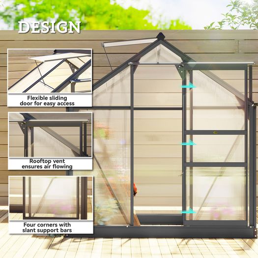 Walk-In Polycarbonate Green House 6 x 4ft