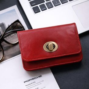 Premium Genuine Leather Wallet for Women Stylish Red Clutch Wallet with Button Closure