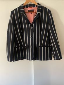 Thomas Pink Navy & Grey Striped Wool Blazer UK 20