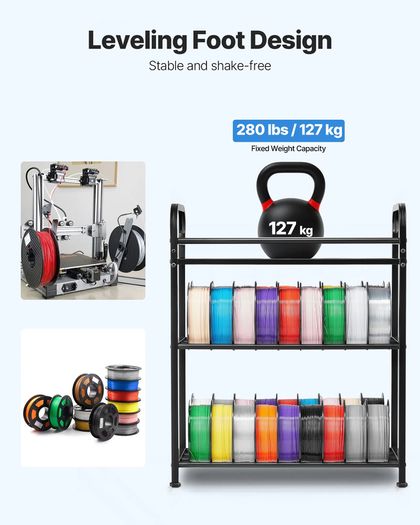3D Printer Filament Storage Rack 3 Tier Heavy Duty Storage Shelf, Rolling Filament Spool Holders Racks with Wheels, Filaments Organzied for 3D Printing Station, Office, Workshop (Shelf Only)