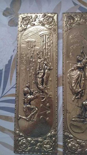 2- RARE Brass Vintage ELPEC Wall Hangings, Lady Dancing & Musical Scenes 14.5"