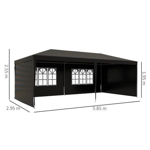 6 x 3 m Gazebo Marquee Party Ten with Side Panels Black