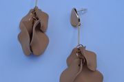 Oval Beige Gold Rim Elegant Strand Drop Multi Tassel Petal Satin Earrings