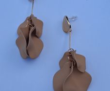 Oval Beige Gold Rim Elegant Strand Drop Multi Tassel Petal Satin Earrings