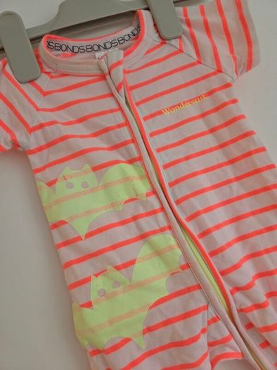 0-3m, 2 Way Zip Up Bonds Wondersuit Sleepsuit - Glow in The Dark