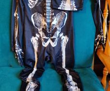 Skeleton Halloween costume with hood kids  8-9