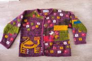 AMANO Vintage Colourful Chunky Knit Cardigan Purple Boho Patchwork Floral Jumpe
