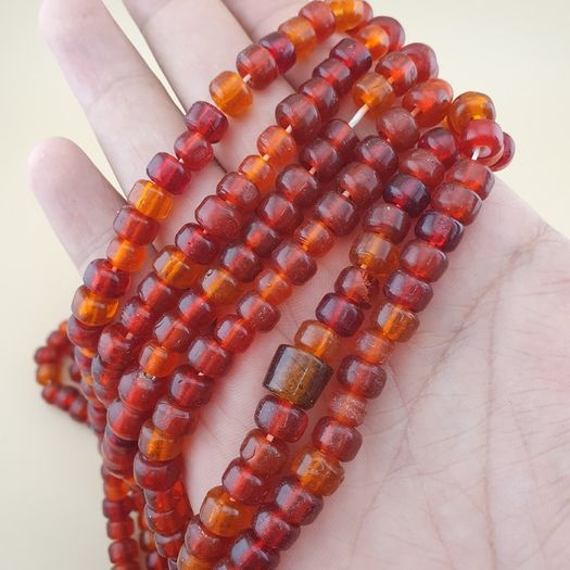 Vintage African Style Orange Red Glass Beads Strands 24 inches