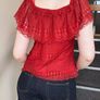 Brick Red Lace Off-Shoulder Top, stylish summer lace top, boho top Image 10