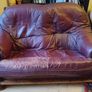 Free to collect: solid wood burgundy leather couches - 2 and 3 seater Image 2