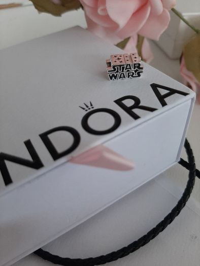 New genuine pandora leather bracelet and star wars charm
